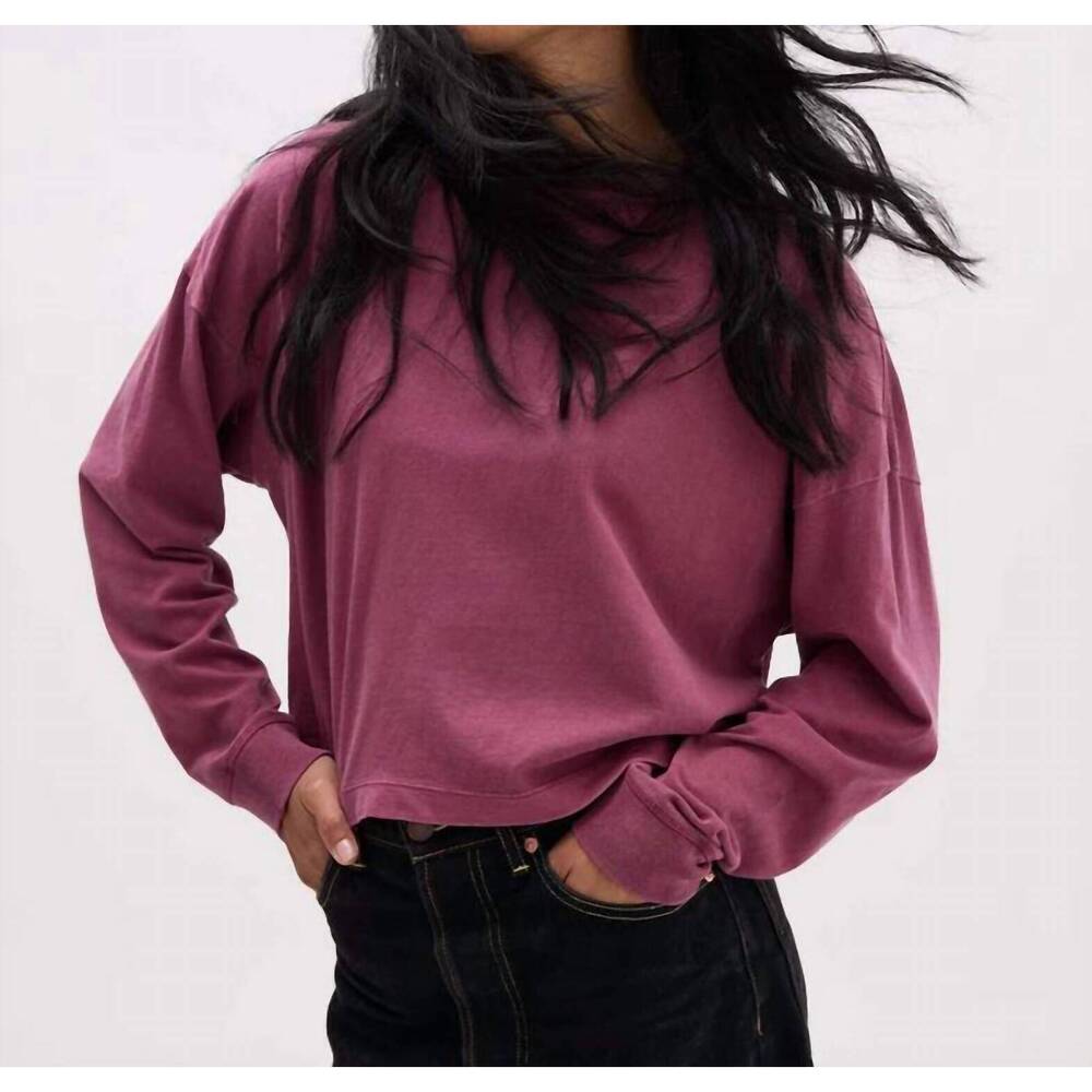 NEW RICHER POORER relaxed cropped long sleeve tee in burgundy